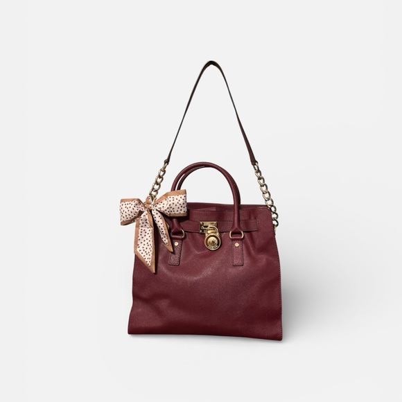 Michael Kors Burgundy Tote with Gold Accents. Like New/No Key - Picture 2 of 8
